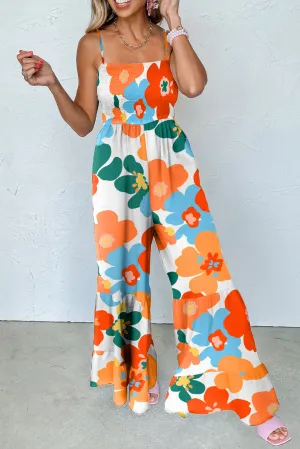 Orange Floral Wide Leg Jumpsuit