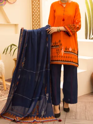 Orange Jacquard 3 Piece Stitched - ALP-3PS-1158