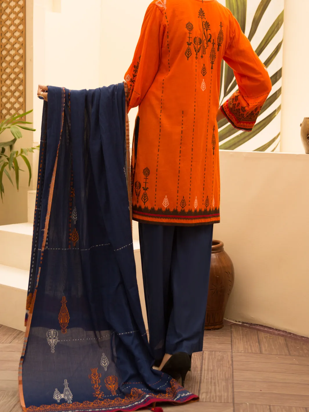 Orange Jacquard 3 Piece Stitched - ALP-3PS-1158