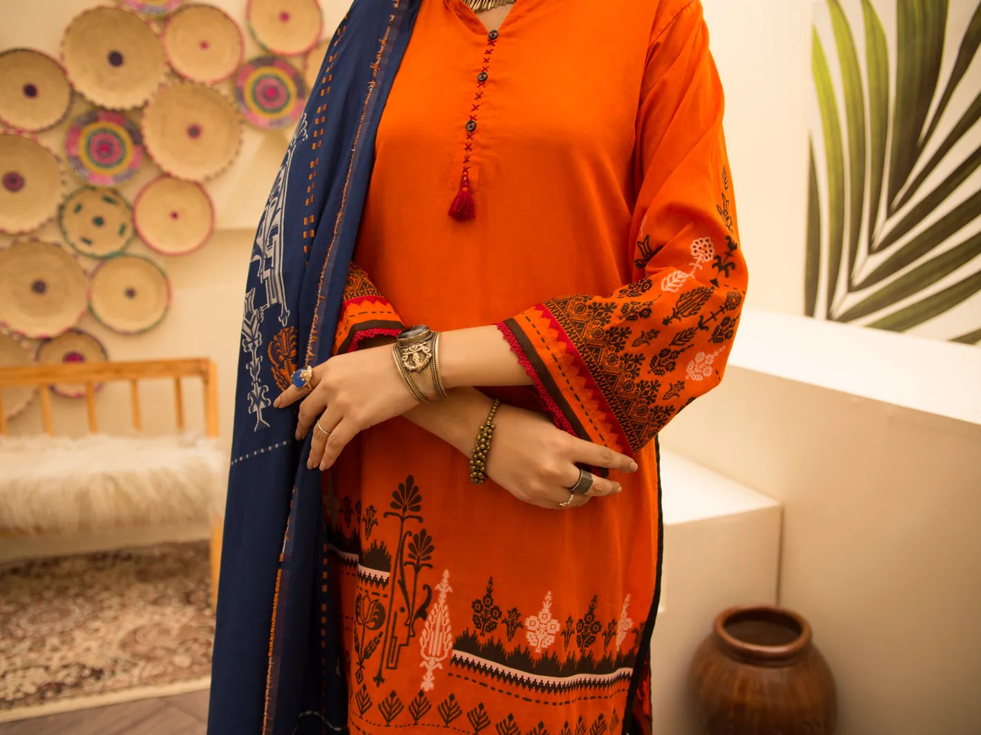 Orange Jacquard 3 Piece Stitched - ALP-3PS-1158