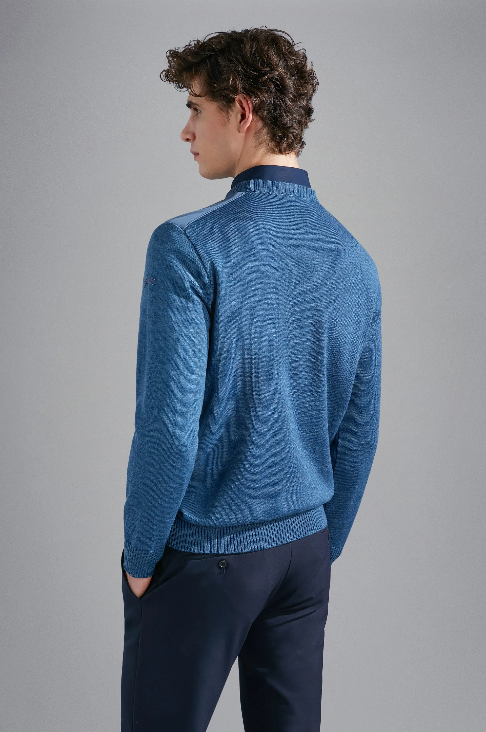 Paul & Shark Wool Crewneck Pullover with Typhoon Fabric and Moon Badge | Blue