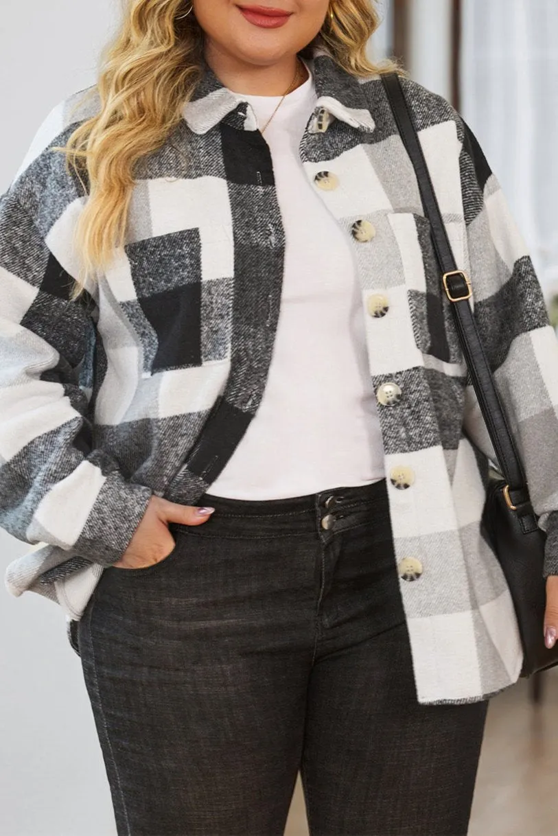 Plus Size Checker Button-Up Shacket