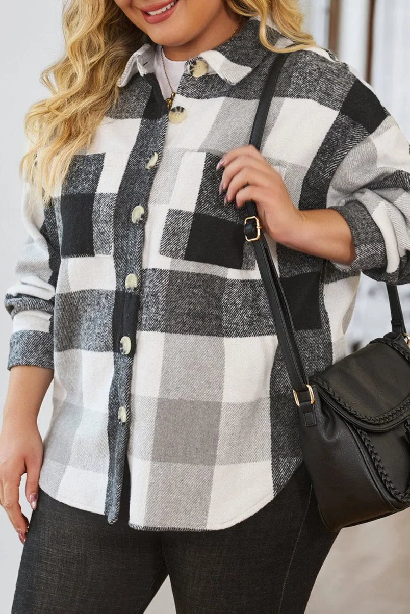 Plus Size Checker Button-Up Shacket