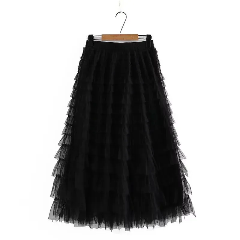 Plus Size Layered Mesh Skirt