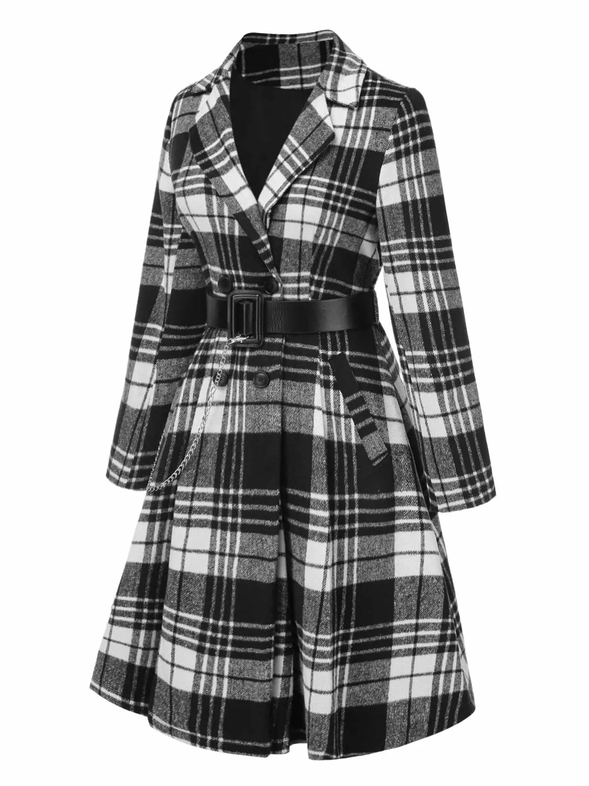 [Pre-Sale] 1950s Lapel Plaids Chain Belted Coat