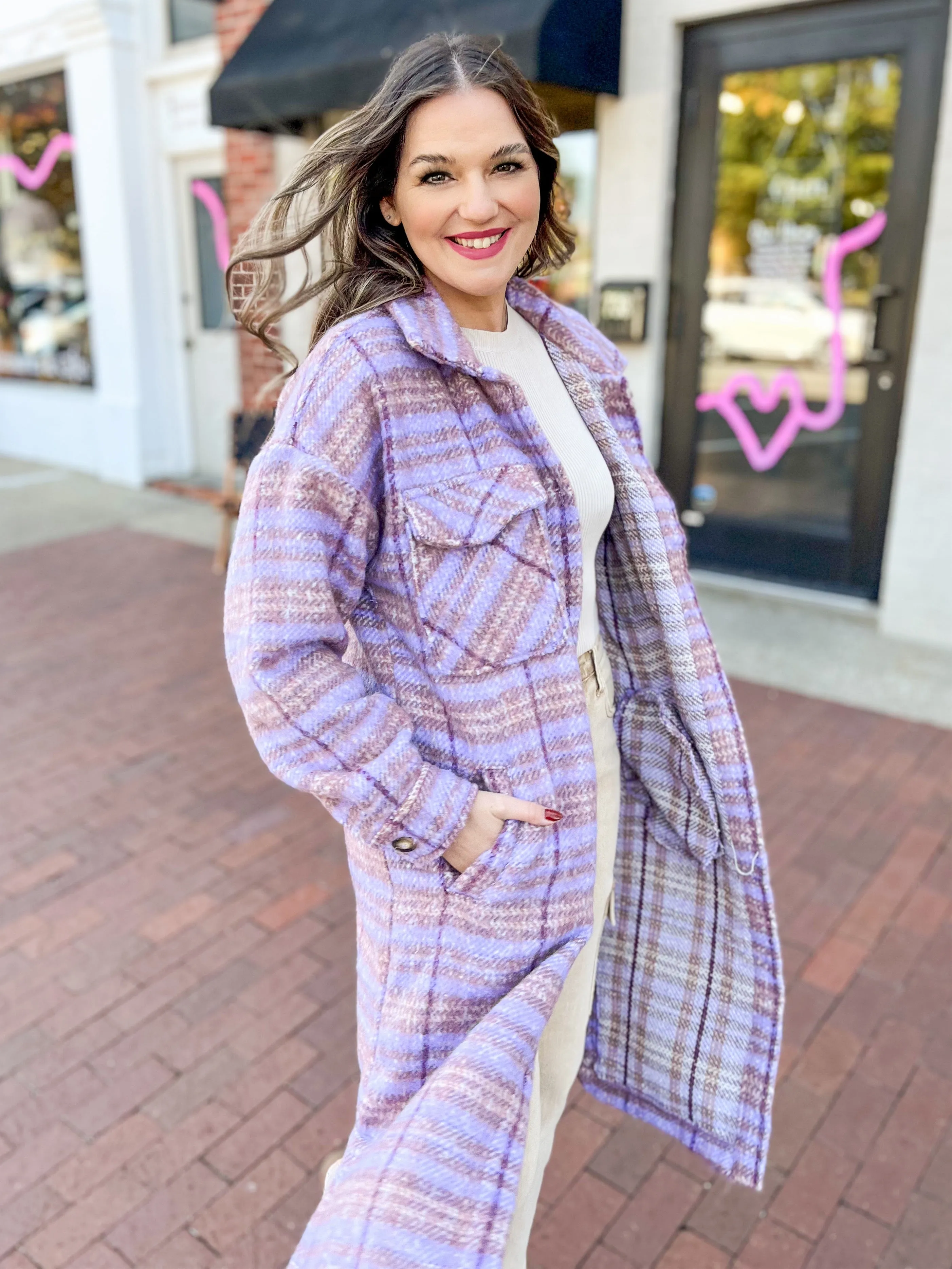 Purple Plaid Duster Shacket