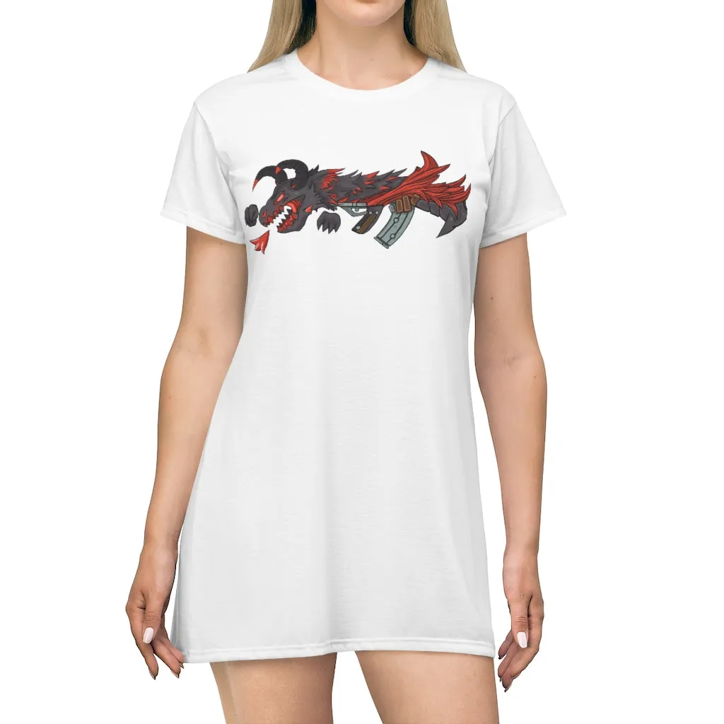 Red Black Dragon Gun All Over Print T-Shirt Dress