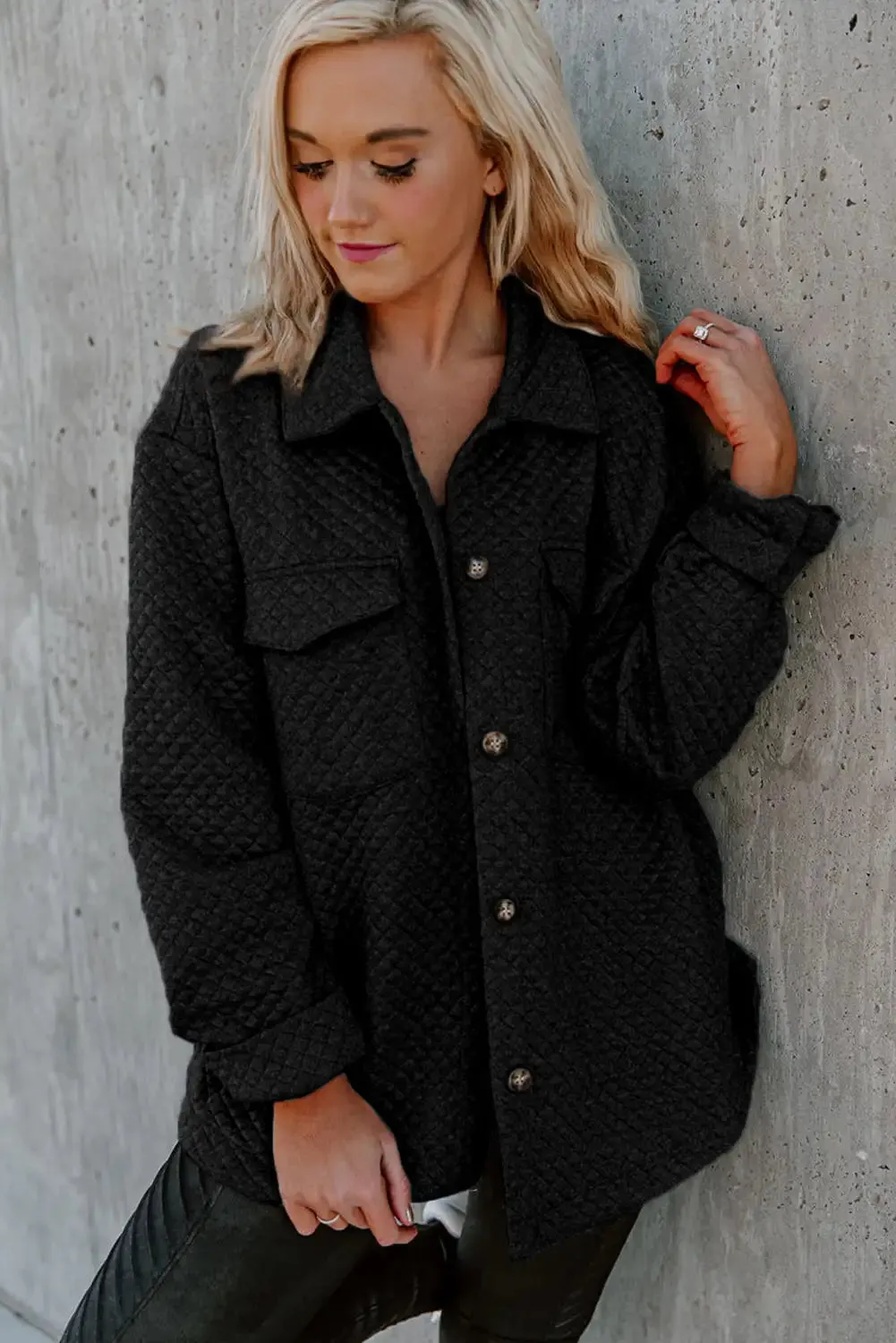 Retro Quilted Black Shacket