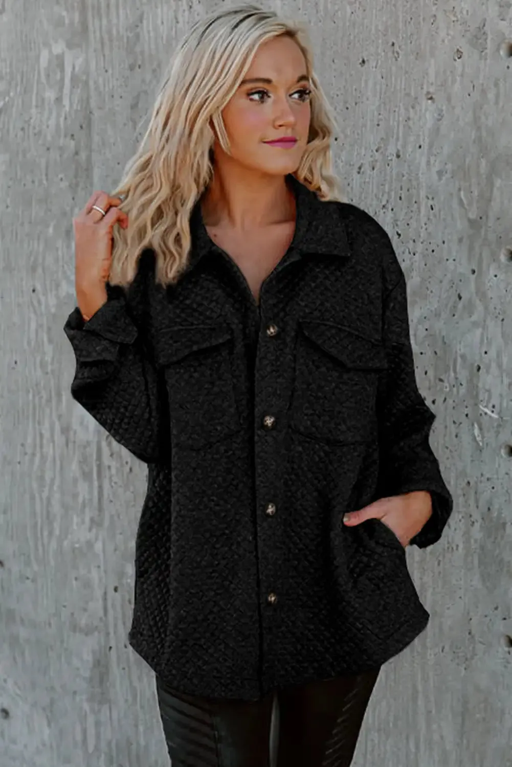 Retro Quilted Black Shacket