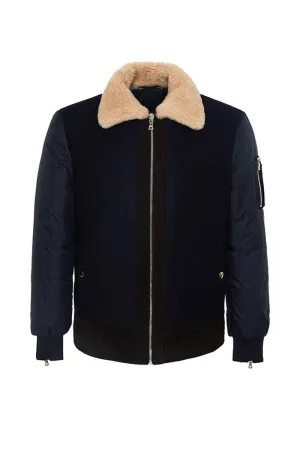 Robert Men's Aviator Wool Jacket - Navy Blue