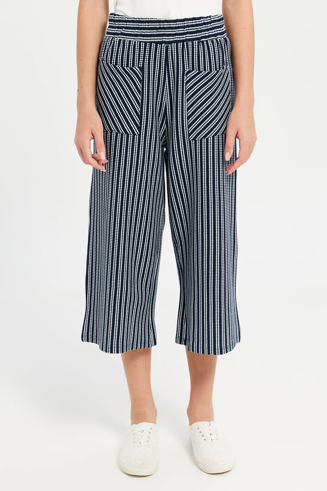 Senior Girls Navy And White Striped Culottes