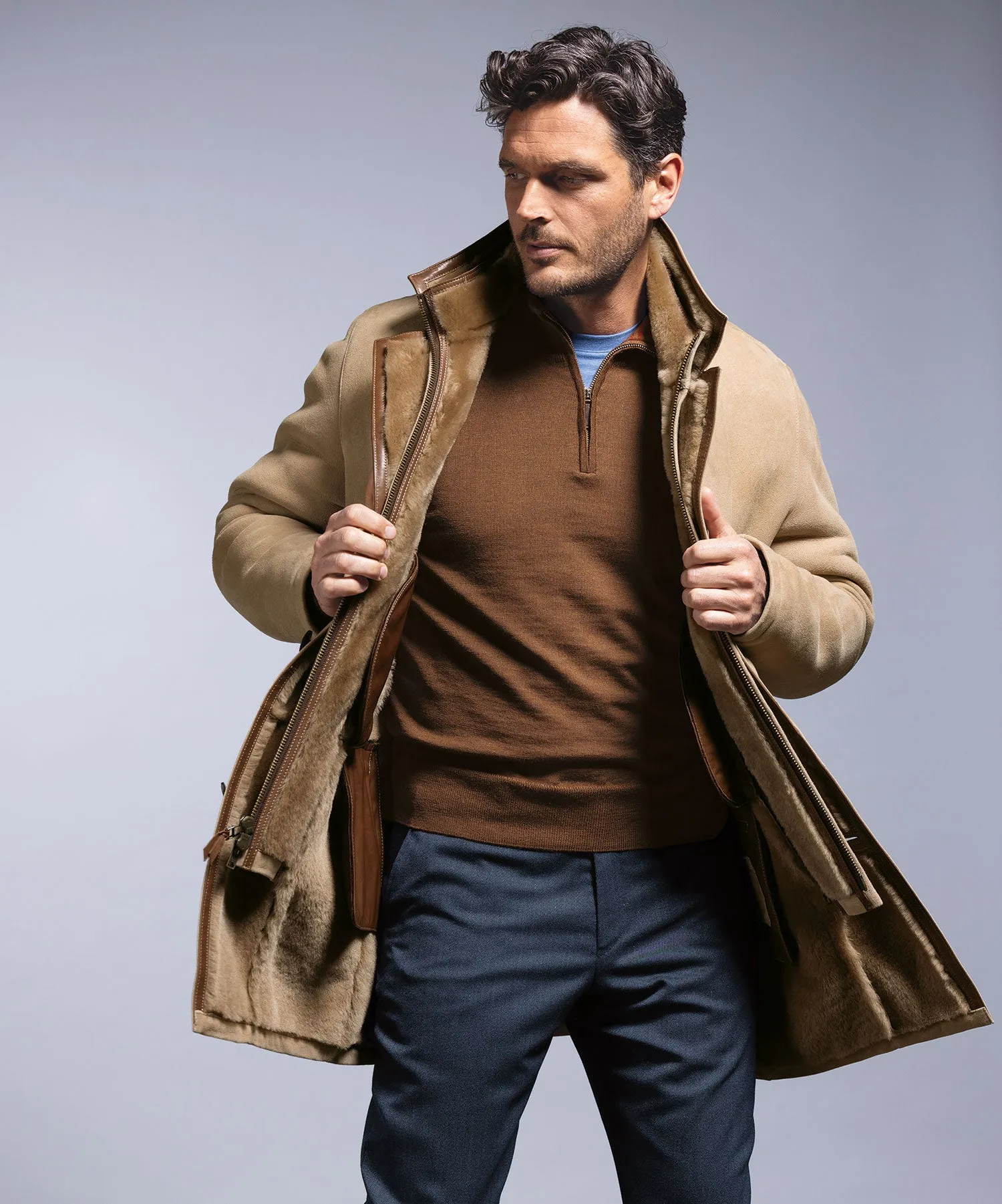 Shearling Jacket With Removable Bib