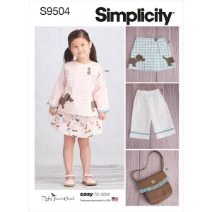 Simplicity Sewing Pattern S9504 Children's Jacket, Skirt, Cropped Pants and Purse