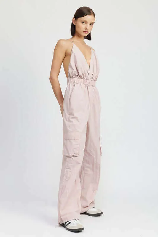 Spaghetti Strap Cargo Jumpsuit