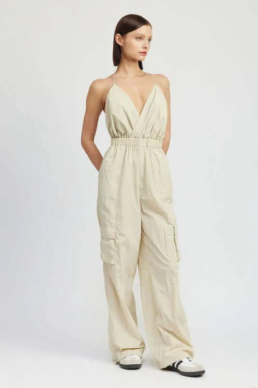 Spaghetti Strap Cargo Jumpsuit