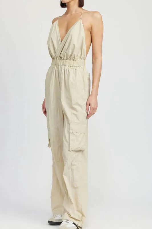 Spaghetti Strap Cargo Jumpsuit