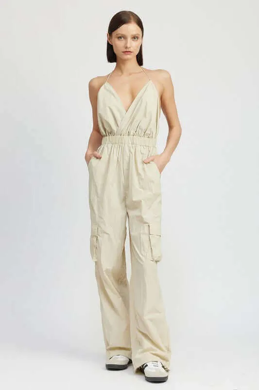 Spaghetti Strap Cargo Jumpsuit