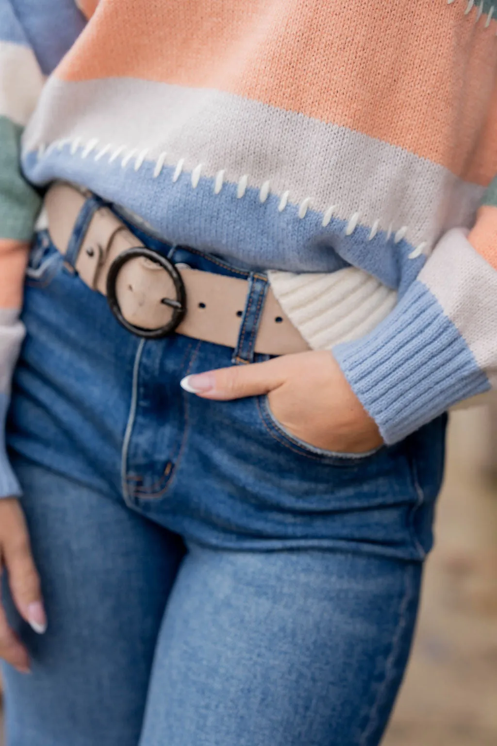 Stitched Accented Color Blocked Sweater