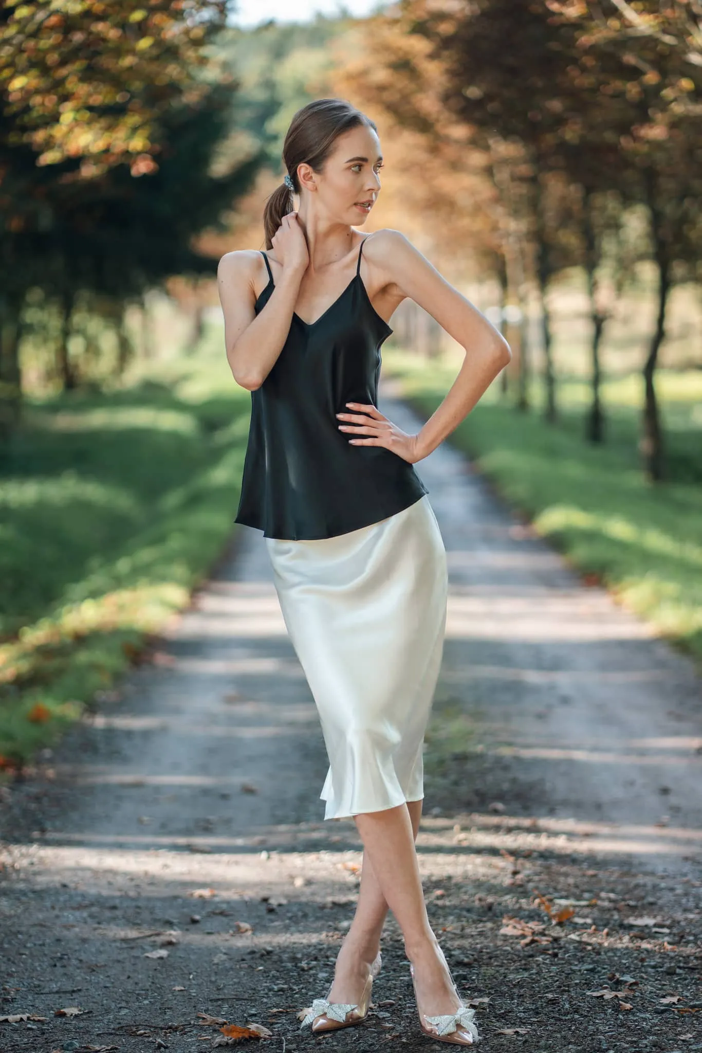 Tahitian Pearl Double Layered Silk Midi Skirt