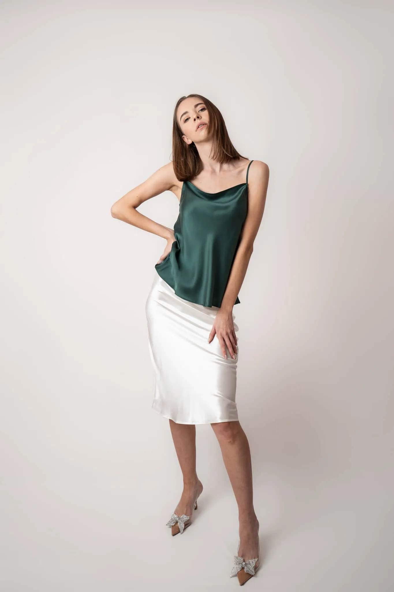 Tahitian Pearl Double Layered Silk Midi Skirt