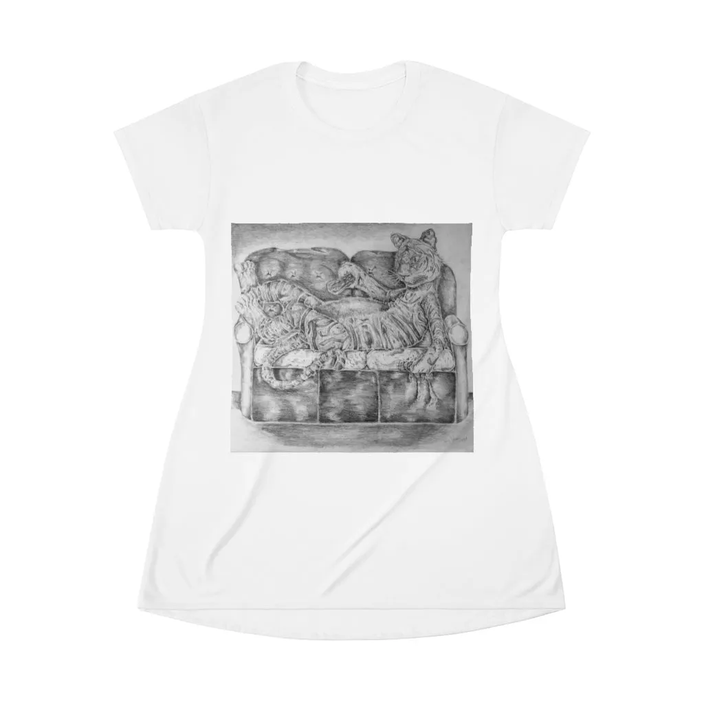 Tiger on a Couch All Over Print T-Shirt Dress