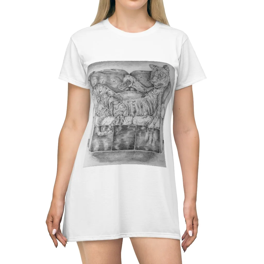 Tiger on a Couch All Over Print T-Shirt Dress