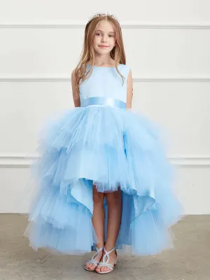 Tip Top 5658 Size 6 Sky Blue Girls Layered Tulle High Low Skirt Formal Dress Satin Formal Gown Flower Girl