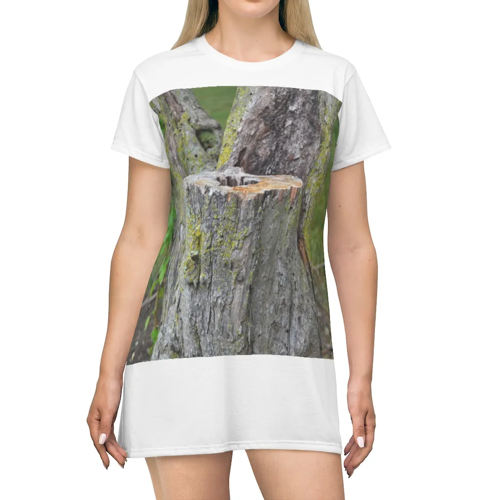 Tree Stump All Over Print T-Shirt Dress