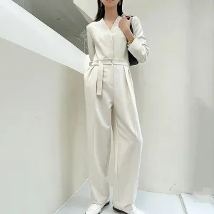 V-Neck Long Sleeve Wide Leg Jumpsuit