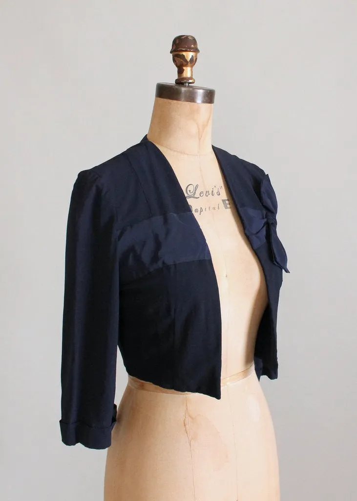 Vintage 1940s Navy Rayon Bolero Jacket