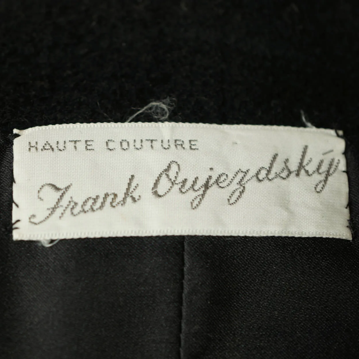 Vintage 1950s Black Wool Coat Haute Couture Frank Oujezdsky Montreal Ladies S