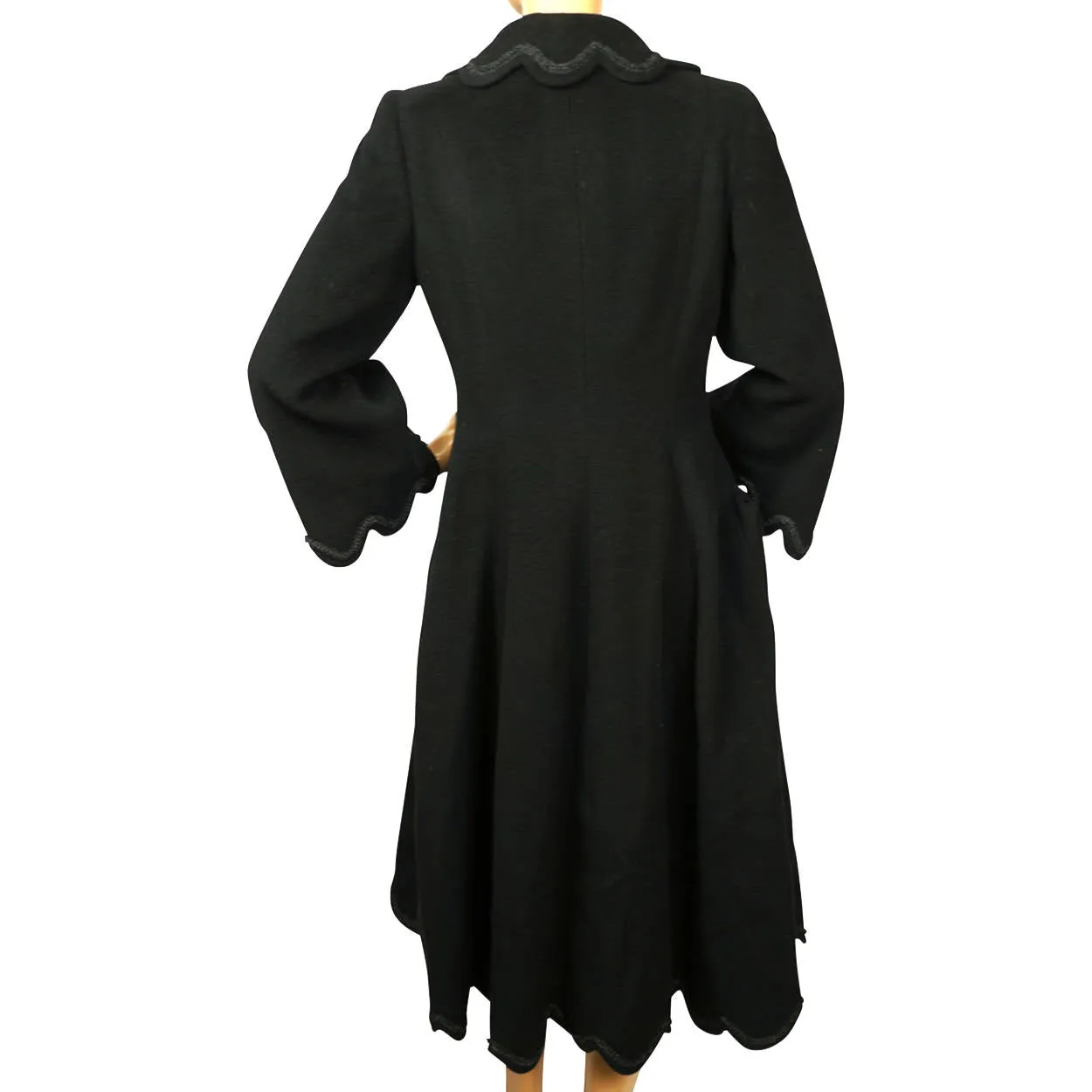 Vintage 1950s Black Wool Coat Haute Couture Frank Oujezdsky Montreal Ladies S