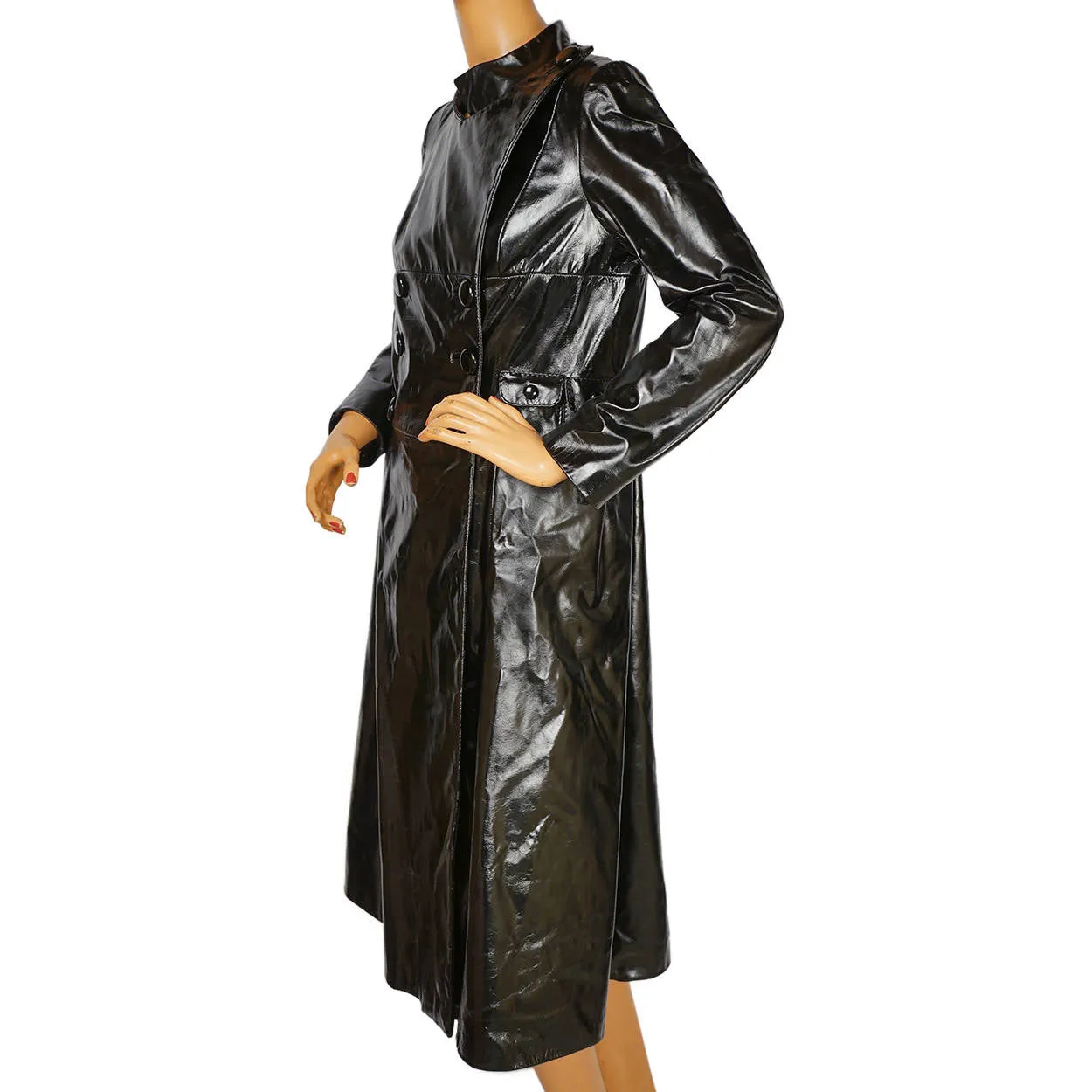 Vintage 1960s Mod Black Patent Leather Coat Holt Renfrew Made in Italy Size S M