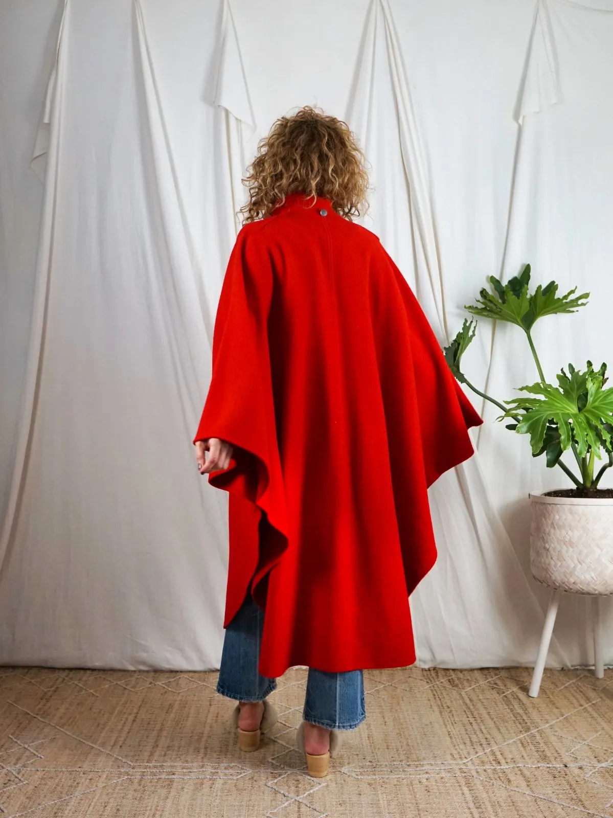 Vintage Lipstick Red Pleated Wool Cape