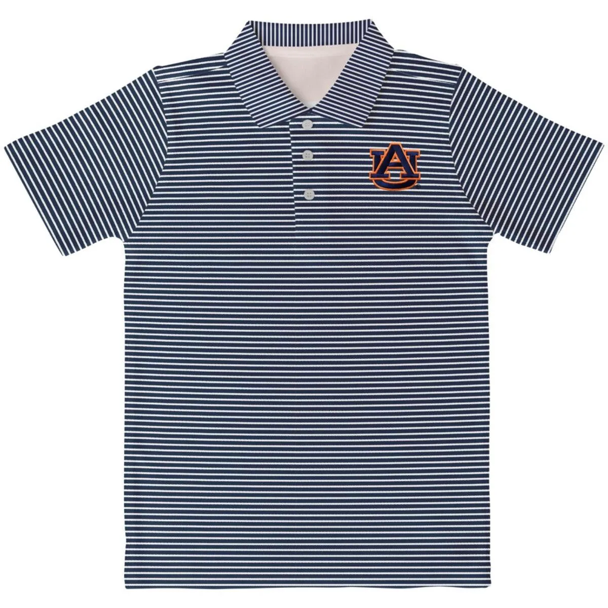 Vive La Fete Auburn University Tigers Emb Navy Stripes Short Sleeve Polo Box Shirt White/Navy 5106