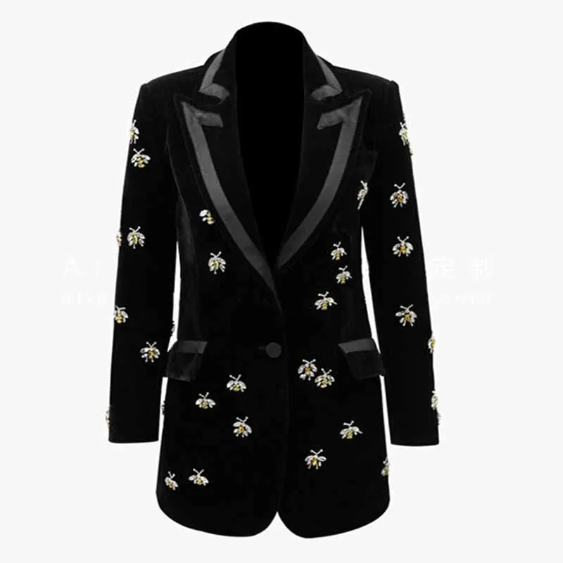 Women Black Diamond-studded blazer Crystal Cashmere Jacket