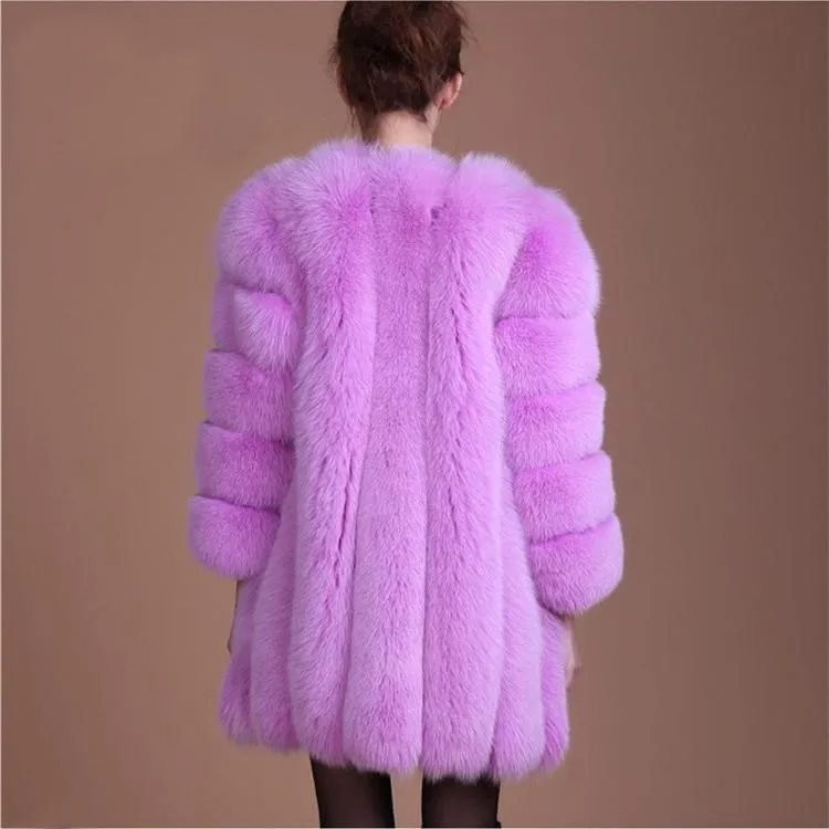 Women chunky open front solid color faux fur coat