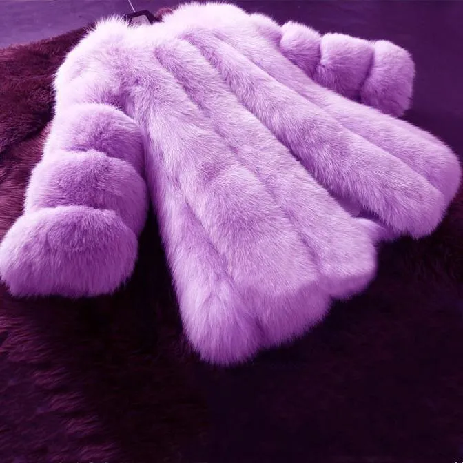 Women chunky open front solid color faux fur coat