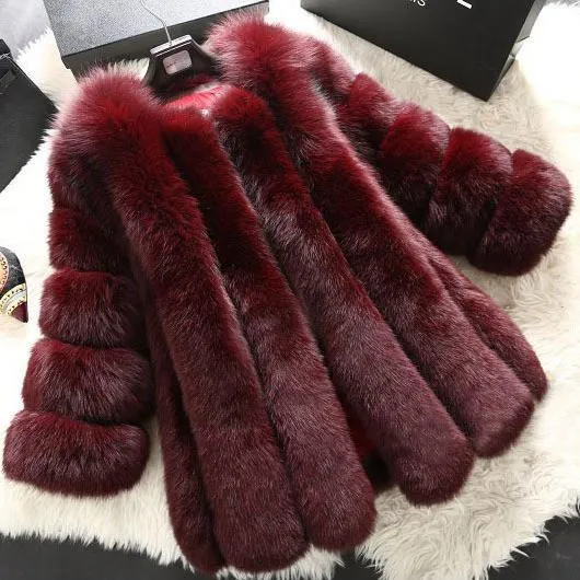 Women chunky open front solid color faux fur coat