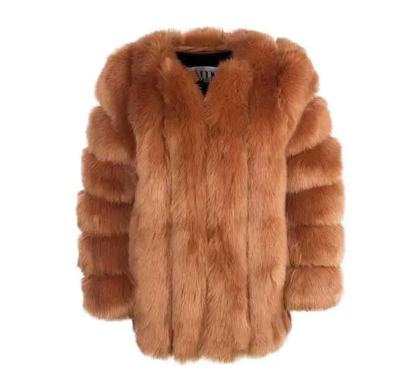 Women chunky open front solid color faux fur coat