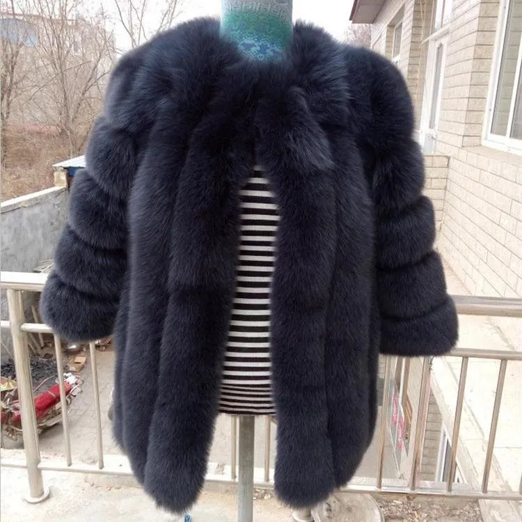 Women chunky open front solid color faux fur coat