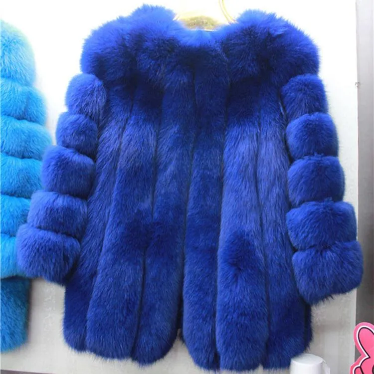 Women chunky open front solid color faux fur coat