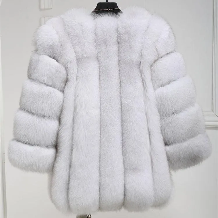 Women chunky open front solid color faux fur coat