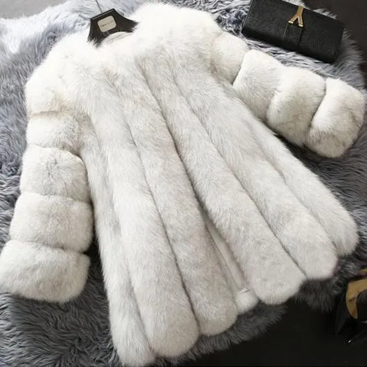 Women chunky open front solid color faux fur coat