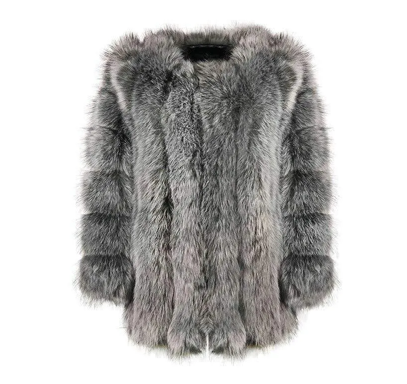 Women chunky open front solid color faux fur coat