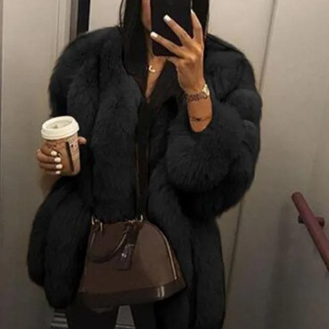 Women chunky open front solid color faux fur coat