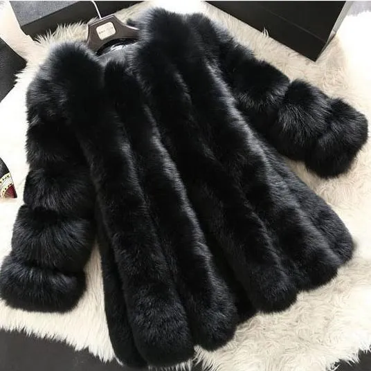 Women chunky open front solid color faux fur coat