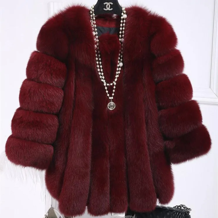 Women chunky open front solid color faux fur coat