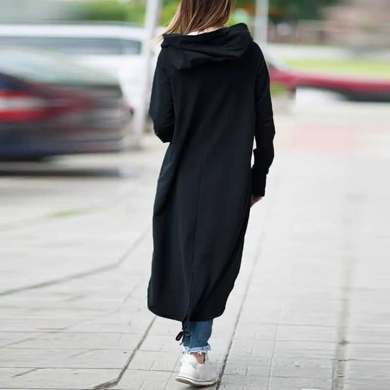 Women winter long zipper button hooded duster coat