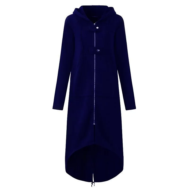 Women winter long zipper button hooded duster coat